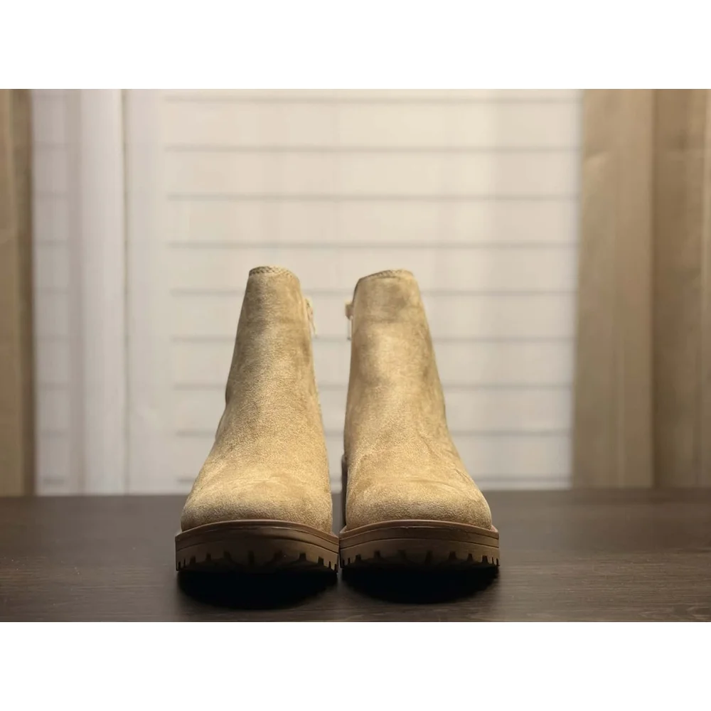 Sun + Stone Faux Microsuede Chelsea Zip On Lug Boots Booties 7.5 M Desert Beige